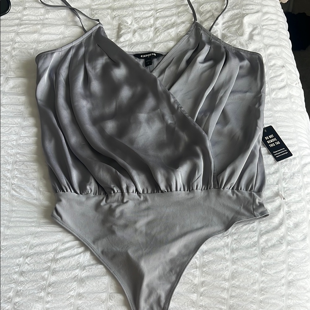 Express Silver Satin Bodysuit